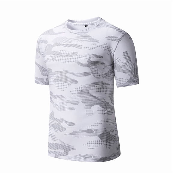 Fabrcox Camo Workout Shirts Quick Dry Crew Neck Men Short Sleeve Shirts Big and Tall Lightweight Sports Hiking Basketball Graphic Tees Men White M