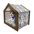 thumbnail image 1 of Floral Pet House, Abstract Creative Doodle Style Blossoms and Striped Leaf, Outdoor & Indoor Portable Dog Kennel with Pillow and Cover, 5 Sizes, Pale Grey White, by Ambesonne, 1 of 5
