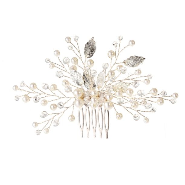Nvzi Horquillas para el pelo de boda con flores para novias, peinetas con perlas de cristal, pinzas para el pelo, accesorios para el pelo de boda dorados, joyas plateadas