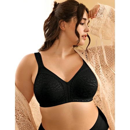 Deyllo Women s Full Coverage Wireless Bras Plus Size No Wire Non Padded Minimizer Bra  Black 46DD