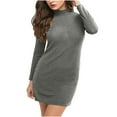 thumbnail image 2 of BadyminCSL Fashion Women Solid Long Sleeve Sweater Dress Tight Turtleneck Pullover Dress, 2 of 9