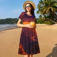 thumbnail image 4 of Picia Sunset Valley Western Cowboy Pattern Women's Short Sleeve Summer Dress Pleated Loose Swing Knee Length Short Sleeve Swing Dresses, 4 of 6
