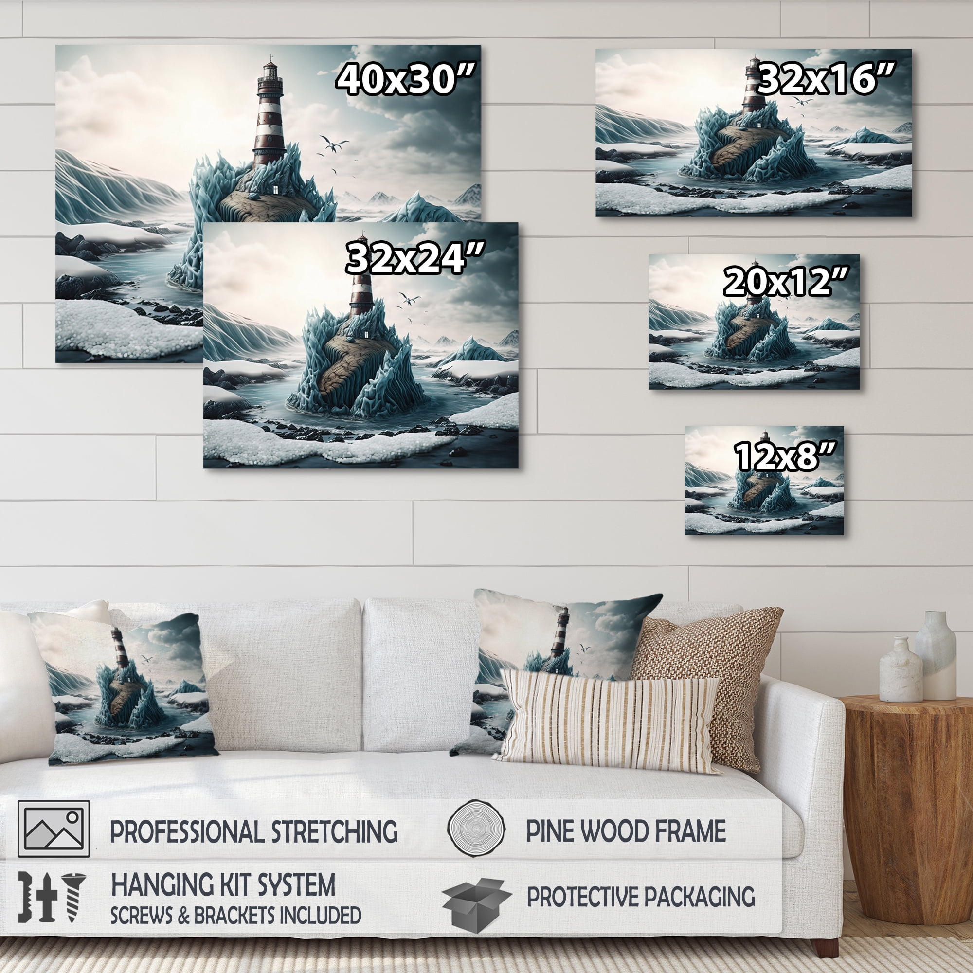Designart Fantasy Lighthouse In The Arctic Ocean I Canvas Wall Art