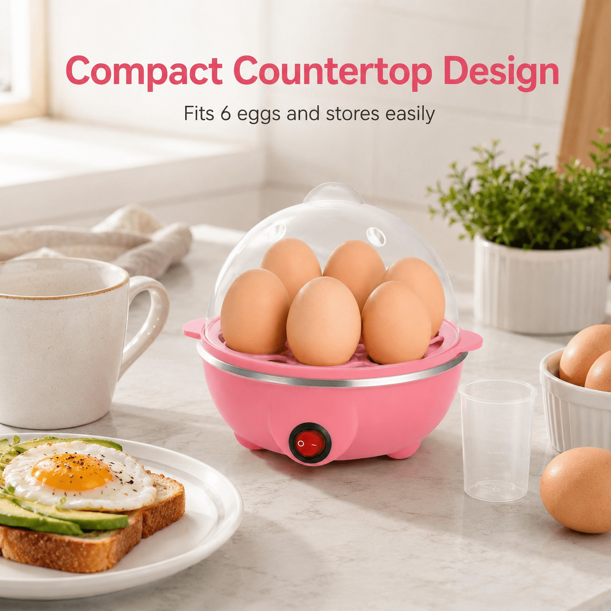 Rapid Egg Cooker Electric for Hard Boiled,Poached,Scrambled Eggs,Omelets,Steamed Vegetables,Seafood,Dumplings,7 capacity,with Auto Shut Off Feature,Pink