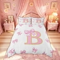 thumbnail image 3 of Meiyoeat Princess Bow Monogram B Duvet Cover Set for Women Kids Girls, Glitter Print Ribbon Bedding Full, Pink Golden, Pink Reversible, 1 Duvet Cover and 2 Pillowcases (No Comforter), 3 of 6
