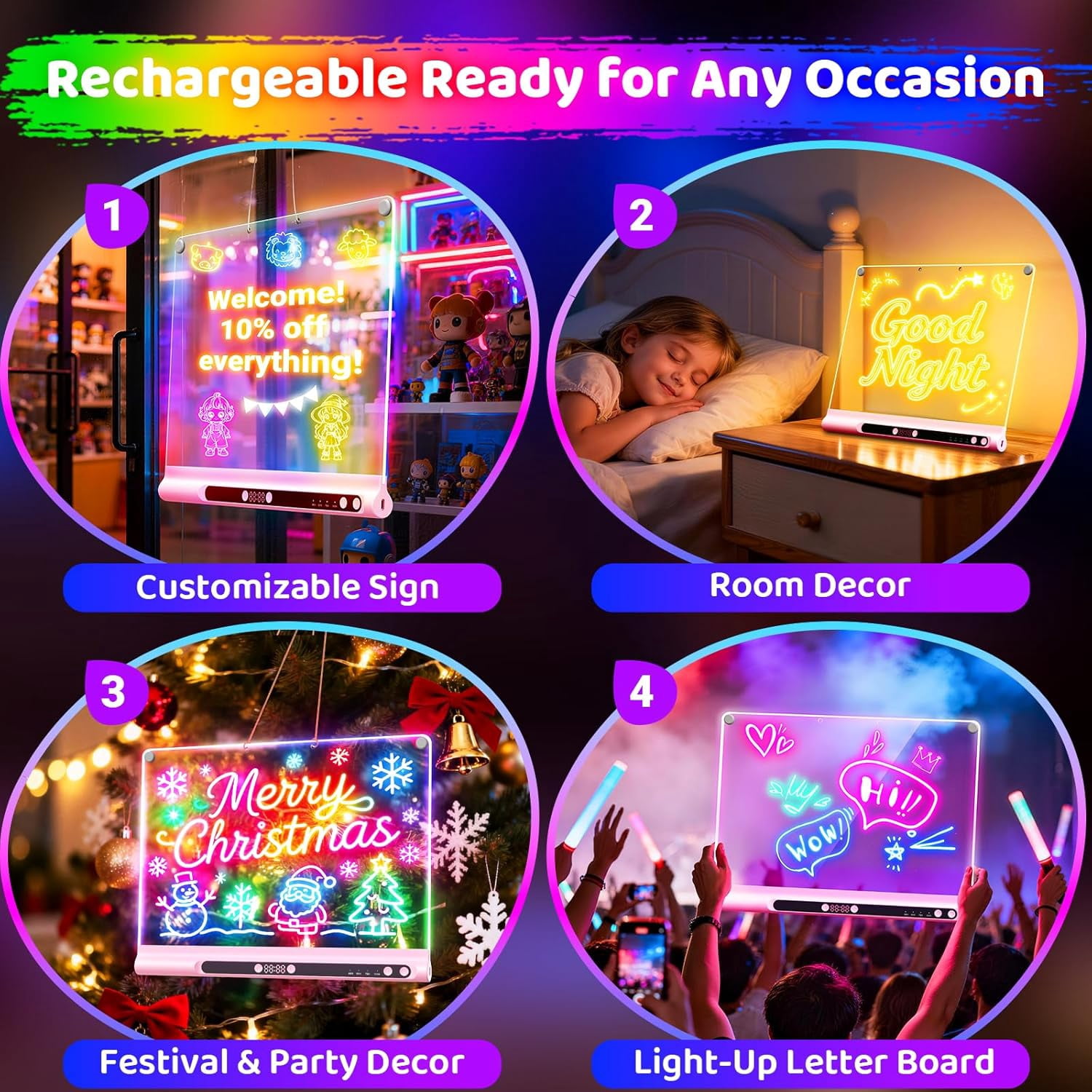 16" Rechargeable LED Drawing Board with Timer & 9-Color Adjustable Neon Glow – Includes 6 Markers, Dry Erase Light-Up Memo Board with Stand for Kids, Family & Office (pink)