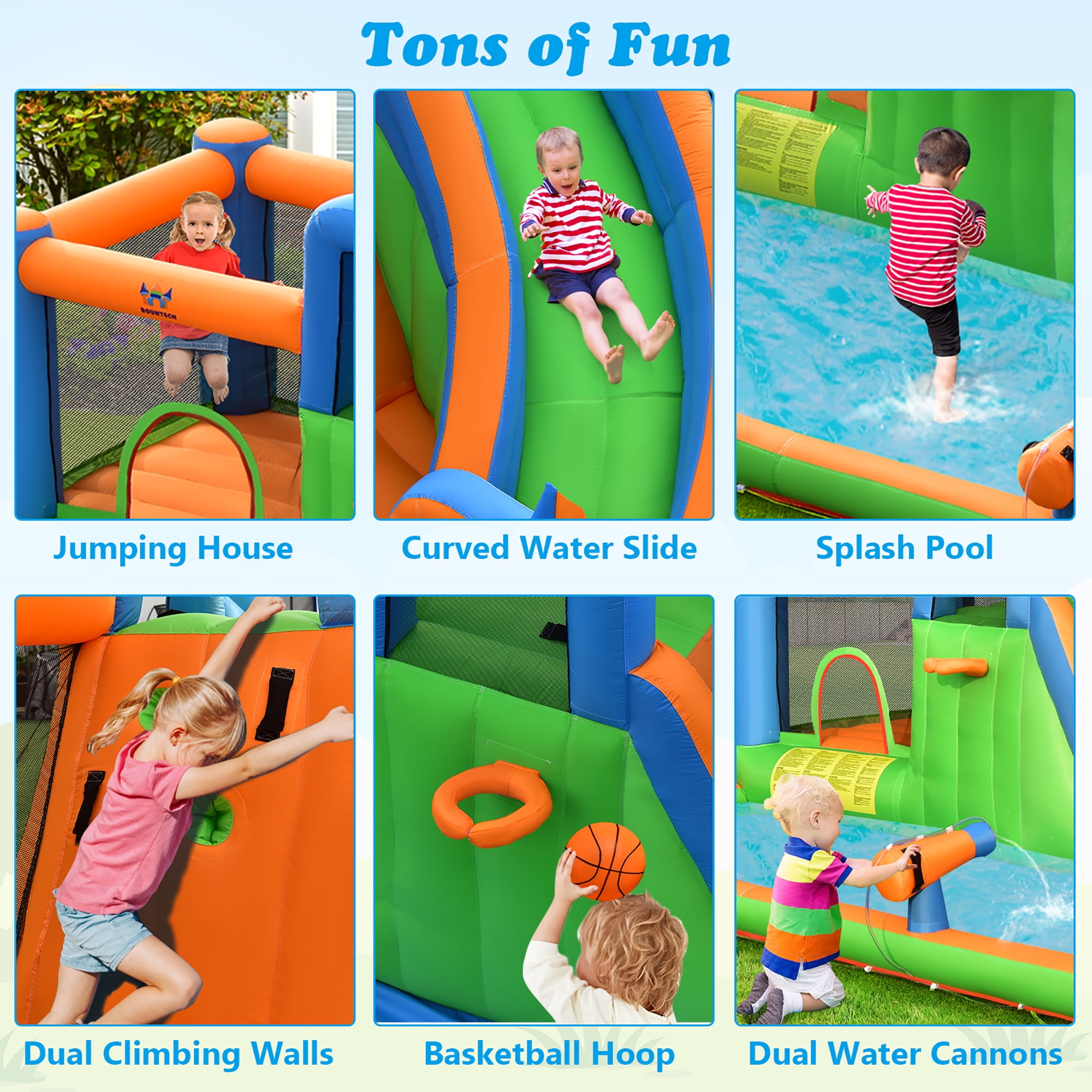 Gymax Inflatable Water Slide Giant Bounce Castle w/ Dual Climbing Walls & 735W Blower