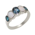 thumbnail image 1 of LBG British Made Stunning 10k White Gold Natural London Blue Topaz & Opal Womens Band Ring - 33 size options - Size 8.5, 1 of 6