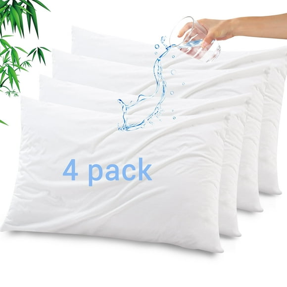 GOGREEN Protège-oreiller Imperméable en Bambou, Housse d'Oreiller Respirante, Protège-Oreiller Rafraîchissant avec Fermeture Éclair, Housse d'Oreiller Ultra Douce avec Fermeture Éclair (Lot de 4, Format Standard 51 X 66 cm, Blanc)