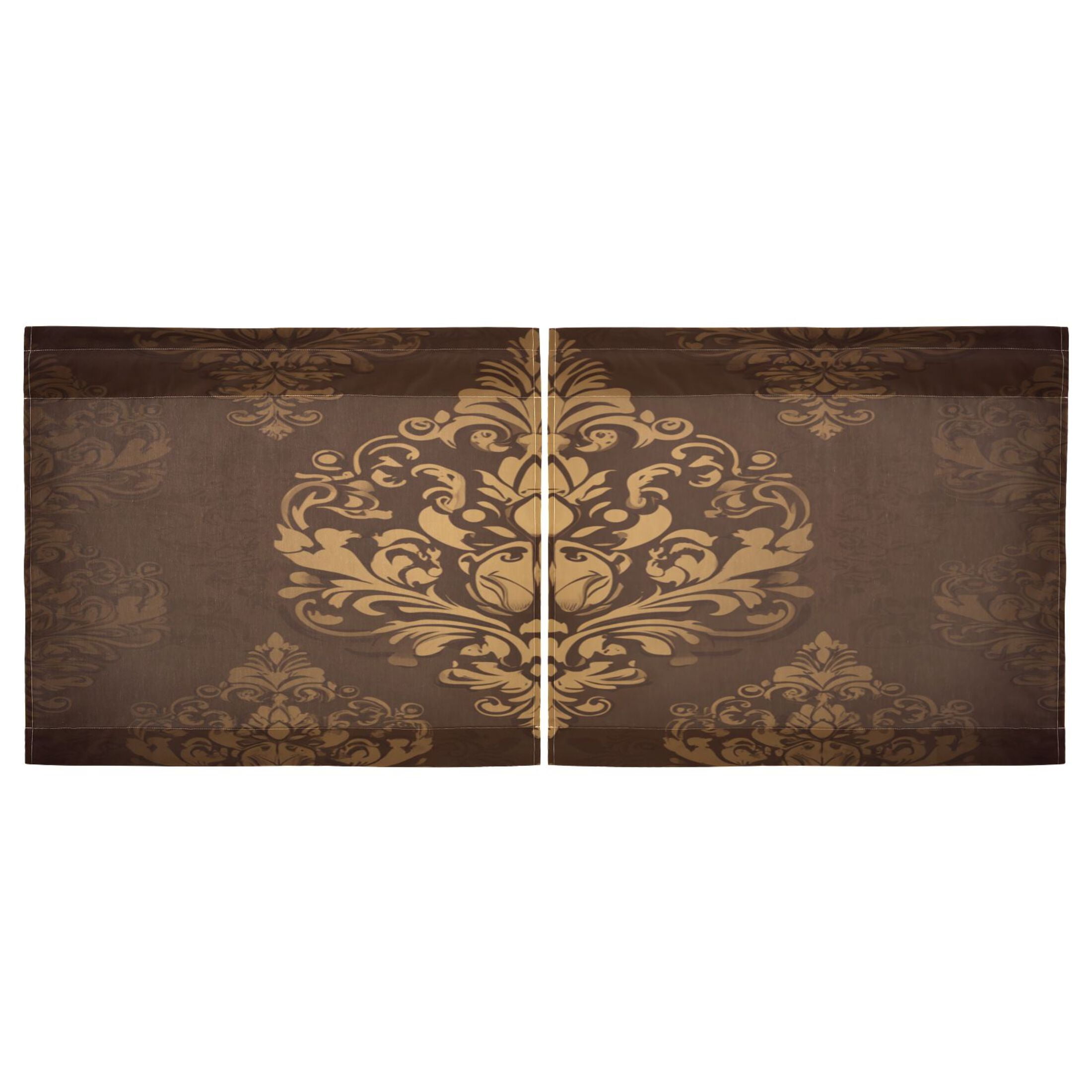 Damask Pattern 27"x36" Linen Look Cafe Curtain Set with Privacy and UV Protection