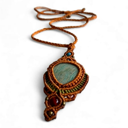 AYANA Amazonite Handmade Macrame Necklace for Women | Adjustable Healing Crystal Pendant | Eco-Friendly, Handcrafted Macramé Jewelry with Ethically Sourced Gemstones | Women's Tribal Bohemian Jewelry