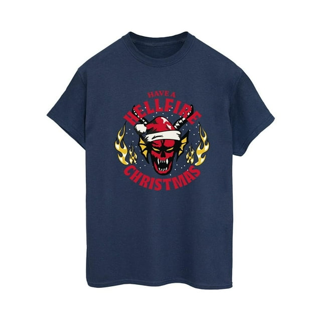 Netflix T-Shirt Boyfriend en Coton de Noël Stranger Things Hellfire pour Femmes