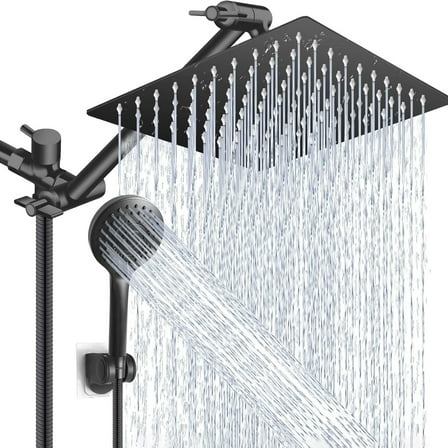 8" Matte Black Shower Head with Handheld Spray Rainfall Combo And Adjustable Arm