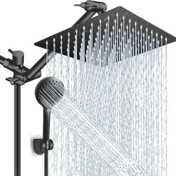 8" Matte Black Shower Head with Handheld Spray Rainfall Combo And Adjustable Arm
