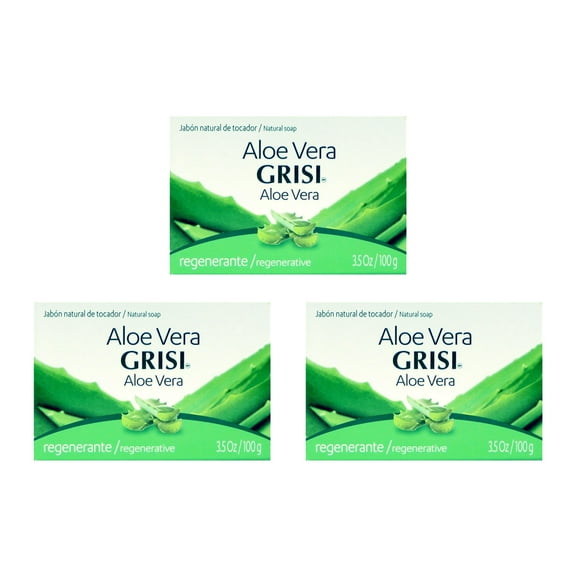Grisi Aloe Vera Natural Bar Soap. Protects and Moisturizes with Actual Aloe Vera. Perfect for Sun Sensitive Skin. 3.5 oz / 100 g. Pack of 3