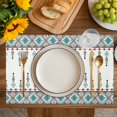 thumbnail image 4 of Teal Black Boho Placemats Set of 8, Vintage Ethnic Tribe Abstract Art Retro Placemats for Dining Table, Place Mats for Kitchen Tabletop, Waterproof Wipeable Dining Table Mats Set, 4 of 9