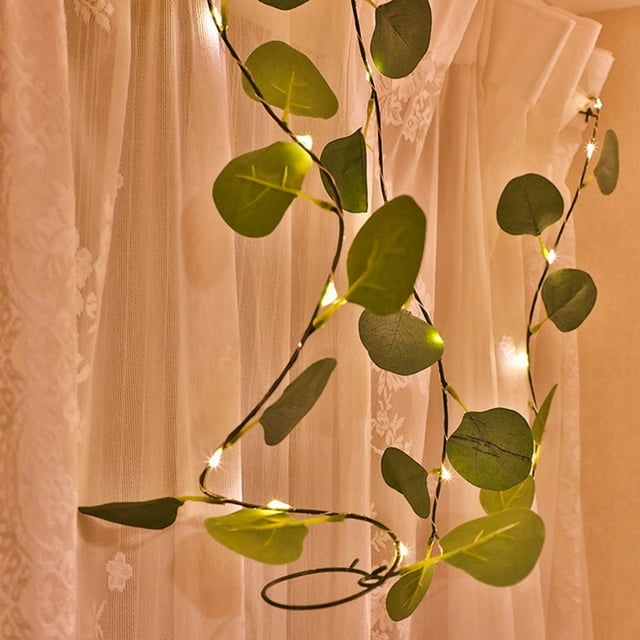 LED String Lights Artificial Garland Green Leaf Plants Vine Battery Operated Fairy String Lights for Wedding Party Home Wall Decor