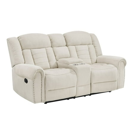 Lexicon Nutmeg Chenille Double Reclining Love Seat with Center Console in Beige
