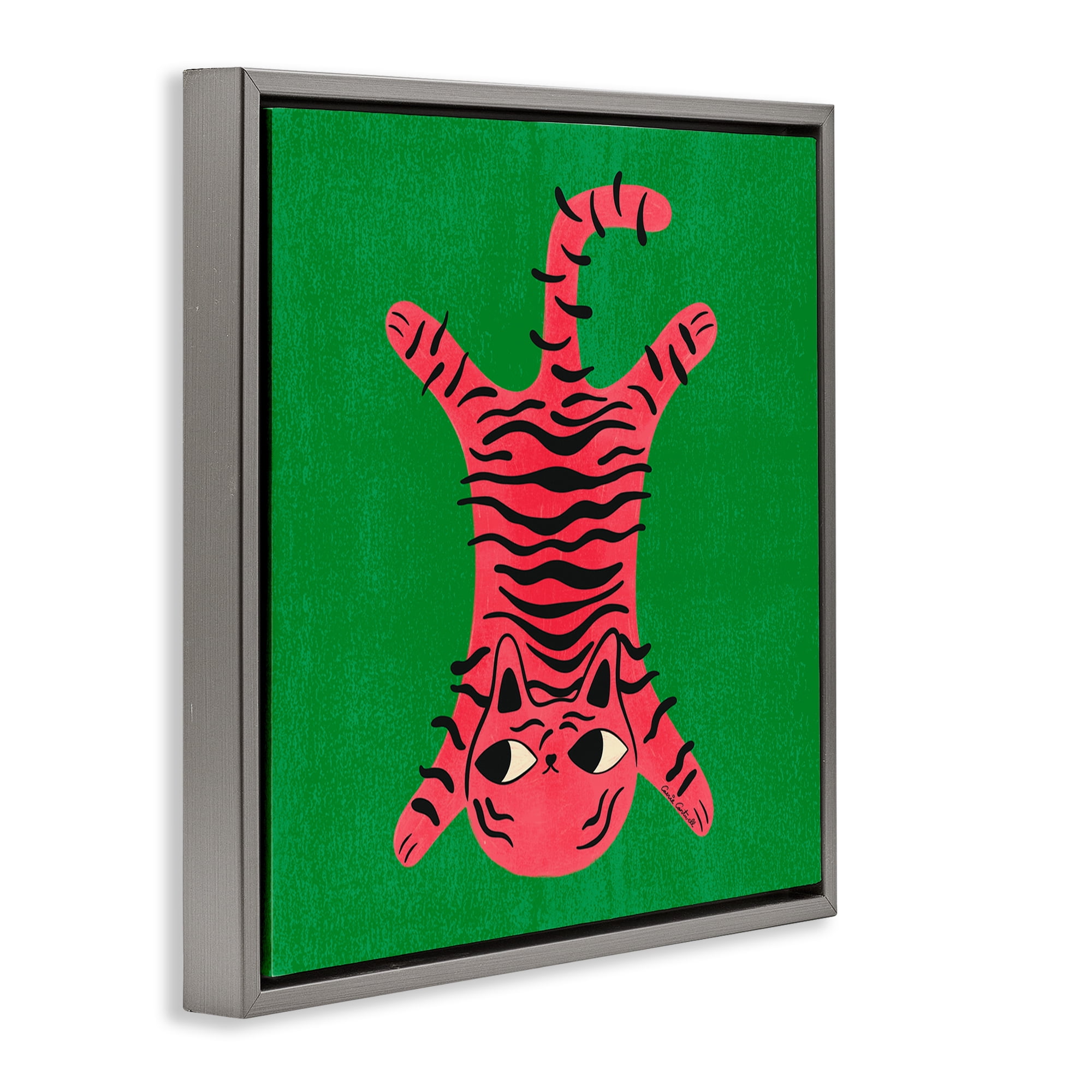 Stupell Industries Funky Retro Cat Pink Animals Painting Gray Floater Framed Canvas Art Print Wall Art, 25 x 25