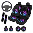 thumbnail image 1 of Gradient Heart Print Dog Paw Car Seat Covers Full Set for Women - Front and Rear Bench Auto Seat Protector with Steering Wheel Cover, Seat Belt Cover, Cup Coaster, Keychains - Cute Car Accessories, 1 of 4