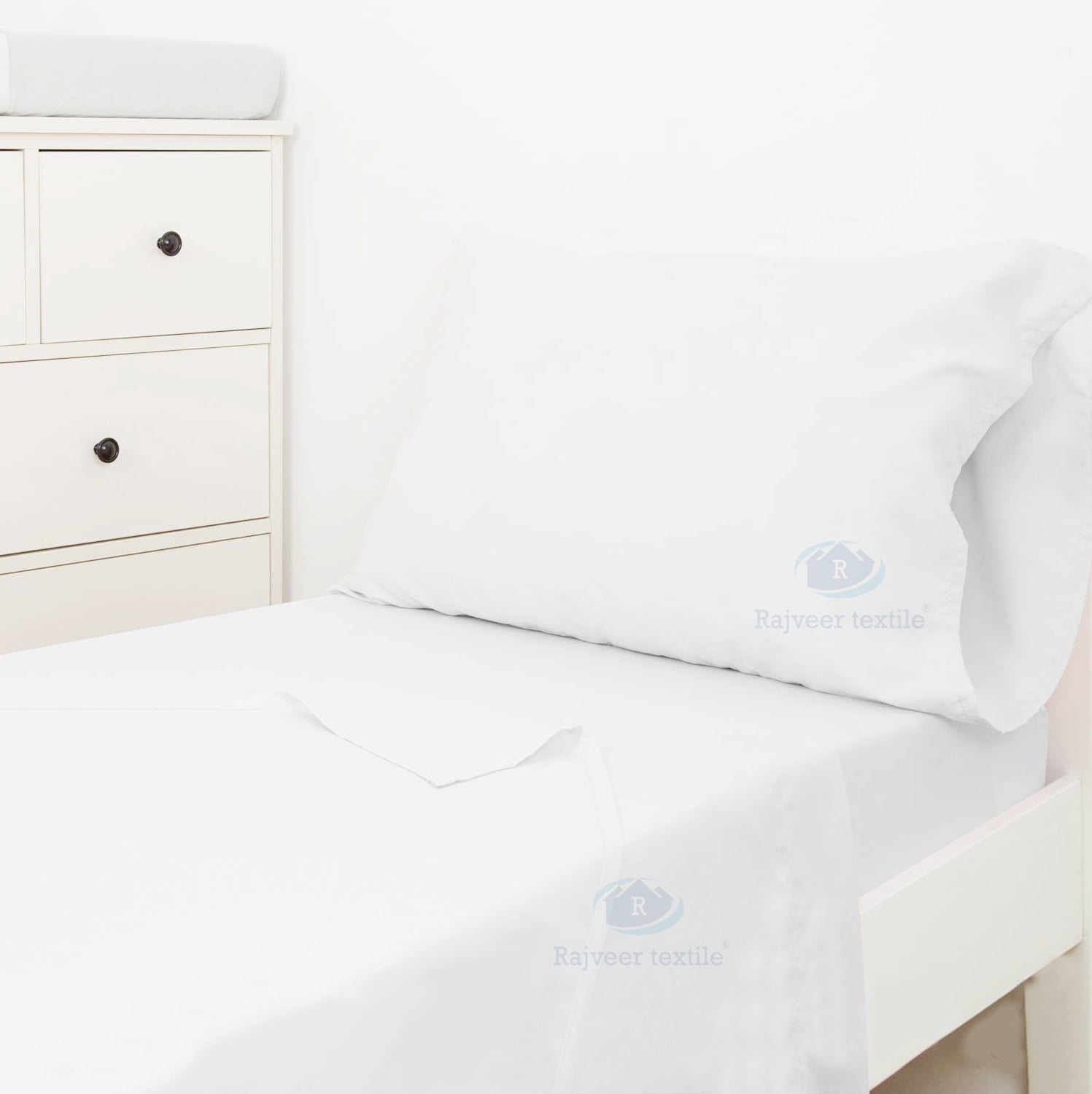Egyptian Cotton 3-Piece Toddler Bedding Set Includes Crib Mattress Sheet Upto 8" Deep Pocket, Flat Sheet and Envelope Pillowcase, Silky Soft, Breathable and Lightweight, White Color