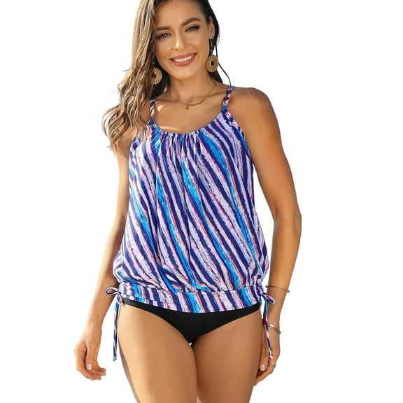 ATTRACO Blouson Tankini Top, Size M, Flower (Women's)