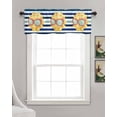thumbnail image 3 of Summer Sunflower Linen Curtain Valance for Bedroom/Bathroom/Kitchen/Office/Living/Dining Room Window,Funny Geometric Stripe Navy Blue Rod Pocket Topper Decorative Cafe Drapes Panel 54"x18", 3 of 6