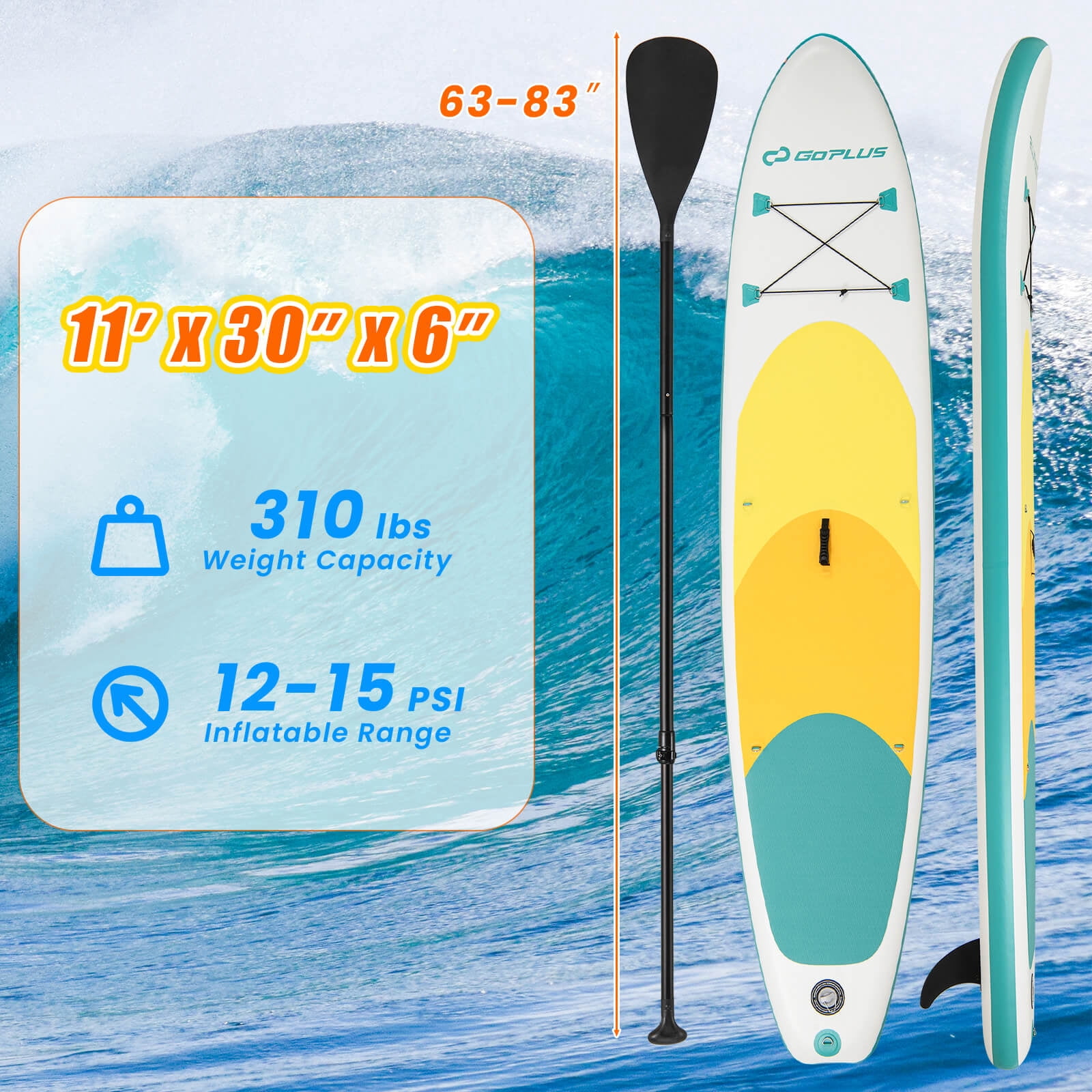 Goplus 11' Inflatable Stand Up Paddle Board whth Accessories Paddle Hand Pump Repair Kit, Yellow