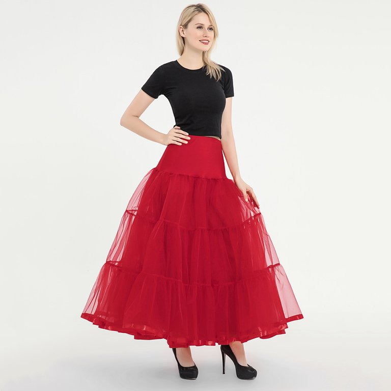 red petticoat for wedding dress Fgnfyis Woman Floor Length Boneless Skirt A-Line Wedding Dress Skirt Support Petticoat for Bridal Volume Red L