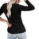 thumbnail image 3 of Blusa clásica de color puro, estilo casual, color negro, talla M, cuello redondo, manga larga y botones para mujer, 3 of 5