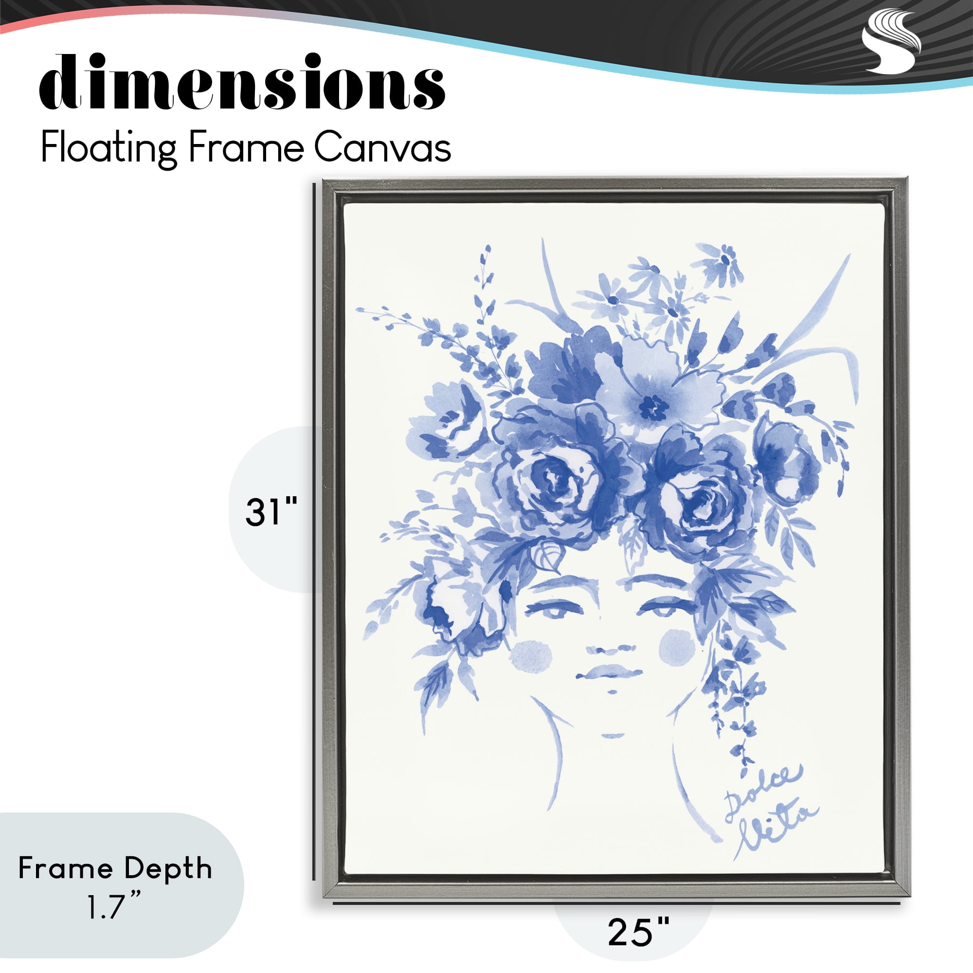 Stupell Industries Dolce Vita Woman with Roses Gray Framed Floater Canvas Wall Art, design by Karolina Sato