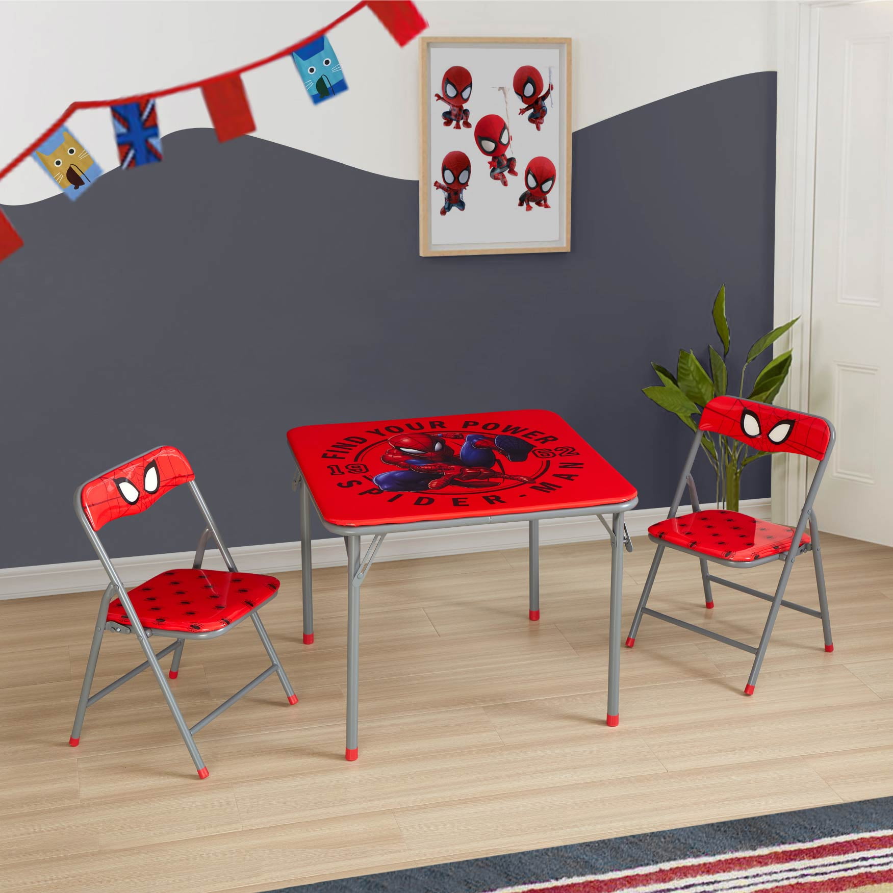 Marvel Spiderman Kids' 3-Piece Table and Chairs Set, Red