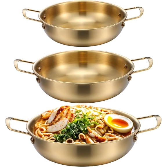 Ramen Cooker - 3PCS Korean Ramen Noodle Pot with Handles, Stainless Steel Everyday Pan, Golden Korean Cooking Pot for Soup, Noodle, Pasta, Home and Outdoor, Dishwasher Safe