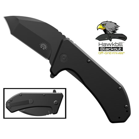 Off-Grid Knives - OG-850B Hawkbill Blackout EDC Folding Knife - Cryo AUS8 Blade Steel with Titanium Nitride Coating, G10 Handle & Tip-Up Reversable Deep Carry Pocket (Best Deep Carry Edc Knife)