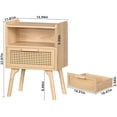 thumbnail image 2 of LELELINKY Mid Century Nightstand with Rattan Accents, Bedside Table with Drawer and Open Shelf, Solid Wood Legs, Wood, 2 of 7