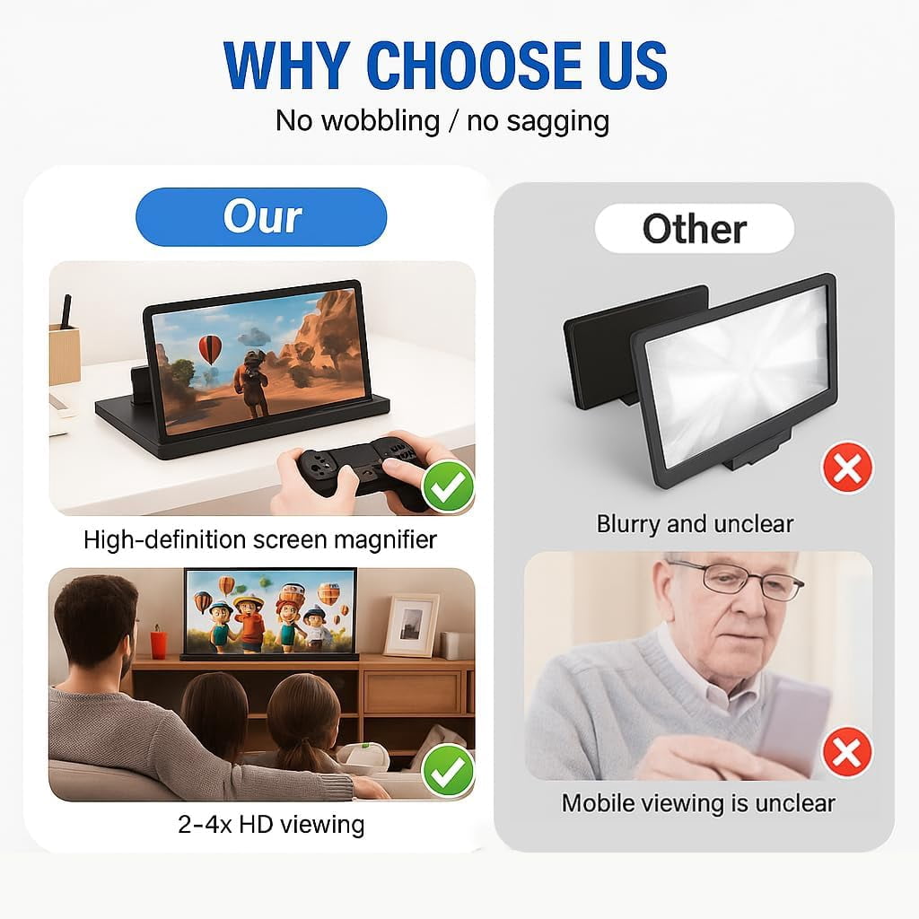 Screen Magnifier for Cell Phone with Adjustable Stand, Foldable Phone Screen Magnifier for Movies & Videos, Hands-Free Viewing, Compatible with All Smartphones (Red, 14'')