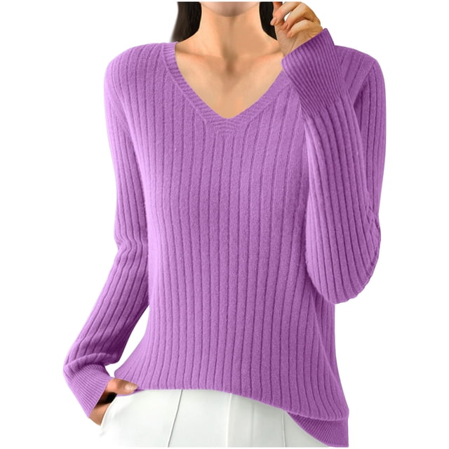 tarylea Trendy Tops for Women Ribbed Knitted V Neck Sweater Long Sleeve Fall Spring Pullover Casual Wear Dailywear