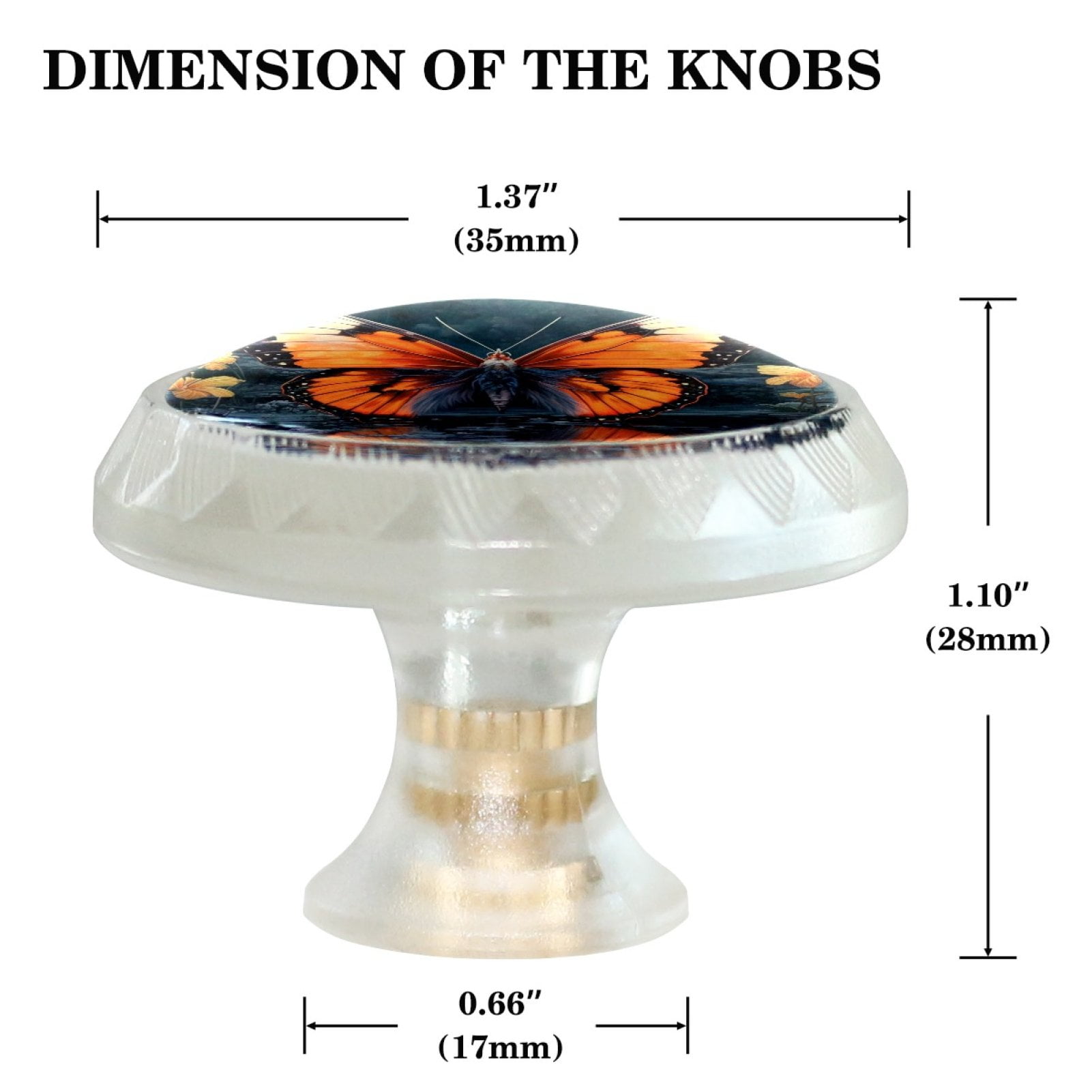 HemaKayy 4 Pack 1.37" Decorative Cabinet Knobs - Elegant ABS Glass Handles for Home Furniture Decor - Dresser Drawer Door Pulls - Perfect for Kitchen Bedroom - Orange Butterfly Water Reflect