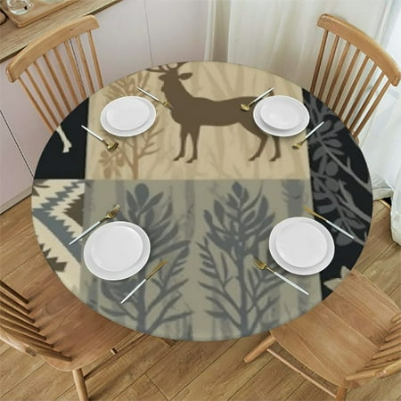 

BCIIG Deer Pattern Round Table Cover Stain Resistant Washable Indoor Outdoor Tablecloth Kitchen Dining Wedding Parties Picnic Camping 100% Polyester Fiber 46-50