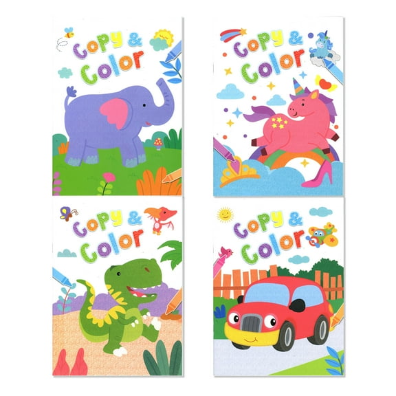 Color & Copy Books 4 Title, Fun Workbook for Learning Drawing Coloring, 4-Pack