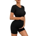 thumbnail image 5 of Women's Maternity Casual Outdoor Yoga Set Crewneck Short Sleeve T Shirts Top Yoga Shorts Two Piece Set Pregnant Solid Color Quickly Dry Short Sleeve Shorts Athletic Outfits, 5 of 6