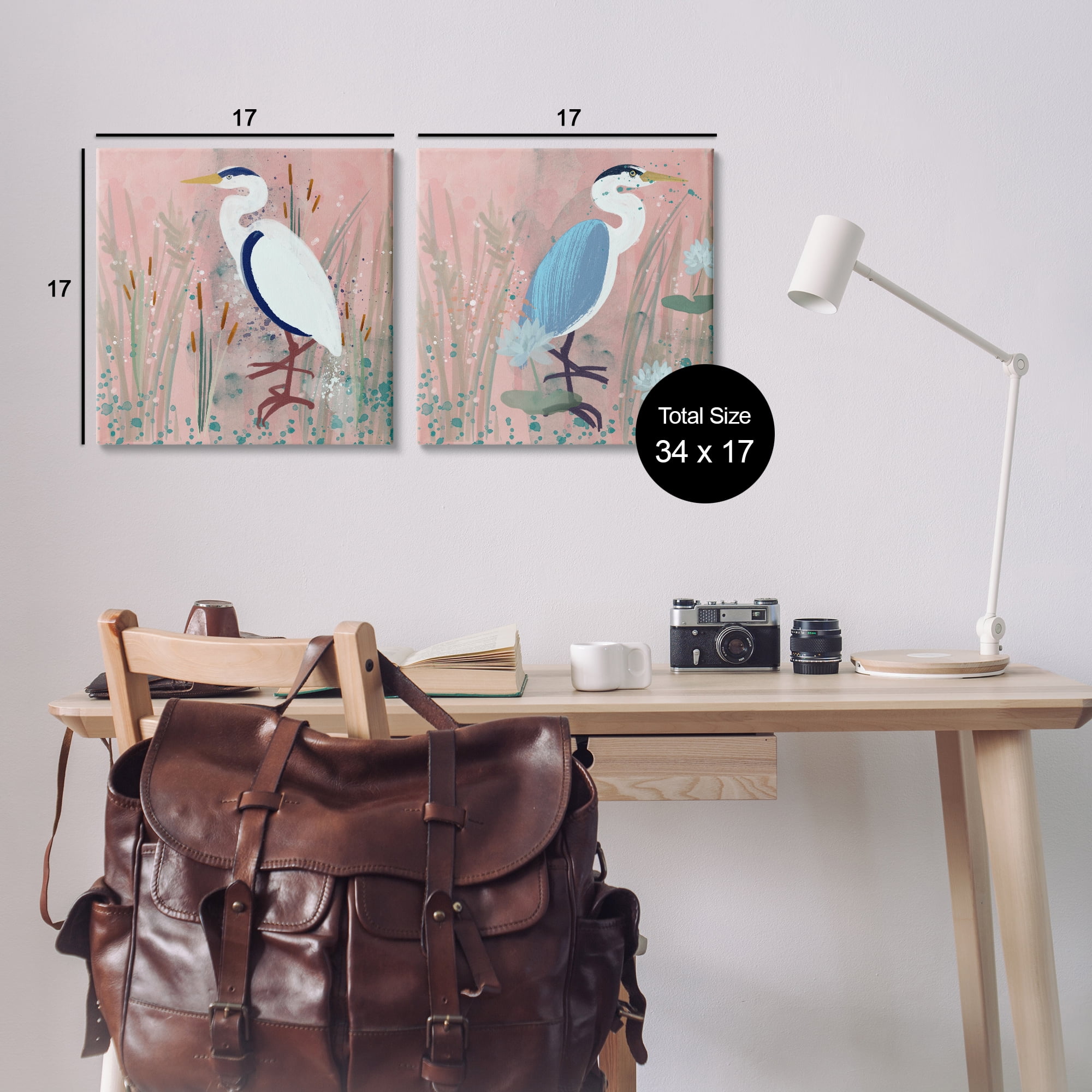 Stupell Industries Blue Heron Egret Cattail Marsh Animals Painting Wrapped Canvas Art Print Wall Art, 17 x 17, Set of 2