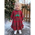 thumbnail image 3 of Cjfdfy Toddler Little Girls Christmas Nightgowns Outfit Holiday Plaid Dress With Red Ribbon Bow Ruffle Long Sleeve Pajamas Cute Kids Christmas Fall Winter Outfit, 3 of 9