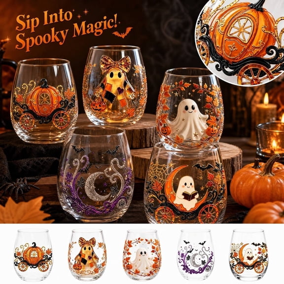 Fall Pumpkin Carriage Stemless Glass Autumn Harvest Themed Clear Drinkware for Thanksgiving Dinner Halloween Parties Home Kitchen Bar Use 17 Ounces