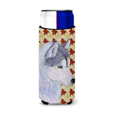 

Caroline s Treasures SS4392MUK Siberian Husky Fall Leaves Portrait Ultra Hugger for slim cans Slim Can multicolor