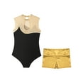 thumbnail image 3 of Doomiva Kids Girls Gymnastics Leotards Biketard Sleeveless Tank Top Booty Shorts 2 Piece Ballet Dance Gold 8, 3 of 7