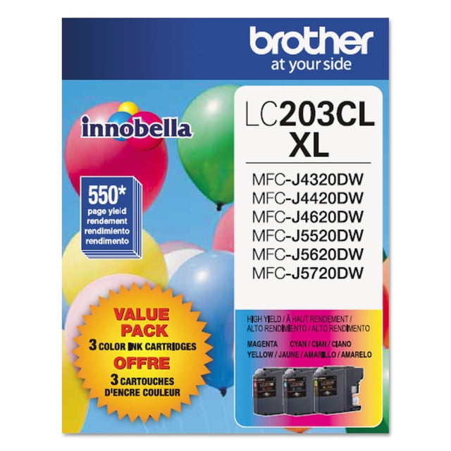 Cartucho de tinta Brother LC203 de color de alto rendimiento, paquete de 3