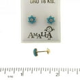 thumbnail image 2 of 18K Solid Yellow Gold Turquoise and Zirconia Covered Screwback Earrings, 2 of 3