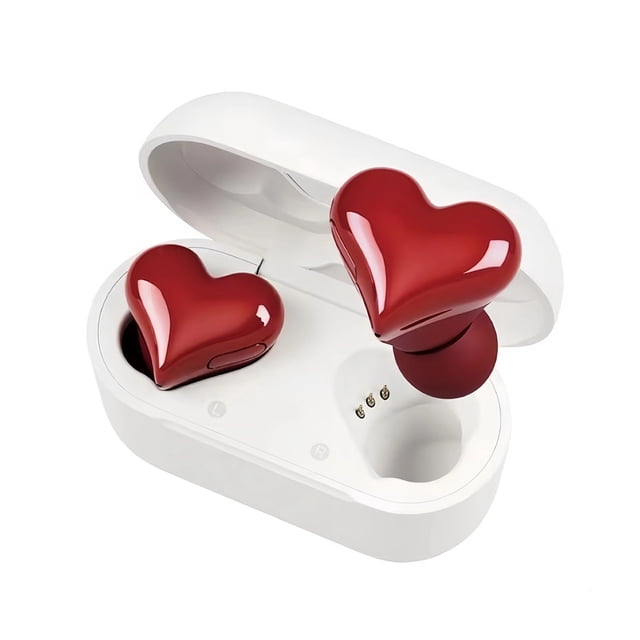 Auriculares Bluetooth Yoidesu elegantes en forma de corazón rojos para niñas