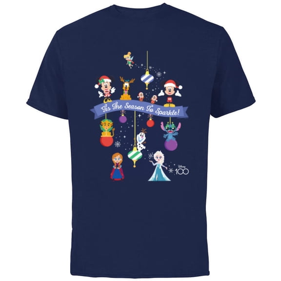 Disney 100 Christmas Holiday ‘Tis the Season to Sparkle! - Short Sleeve Cotton T-Shirt for Adults - Customized-Navy